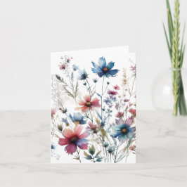 Cartão De Notas Floral em Aquarela com Tinta Alcoólica em Branco