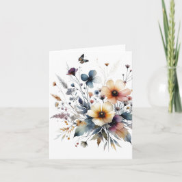 Cartão De Notas Floral em Aquarela com Tinta Alcoólica em Branco