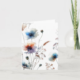 Cartão De Notas Floral em Aquarela com Tinta Alcoólica em Branco