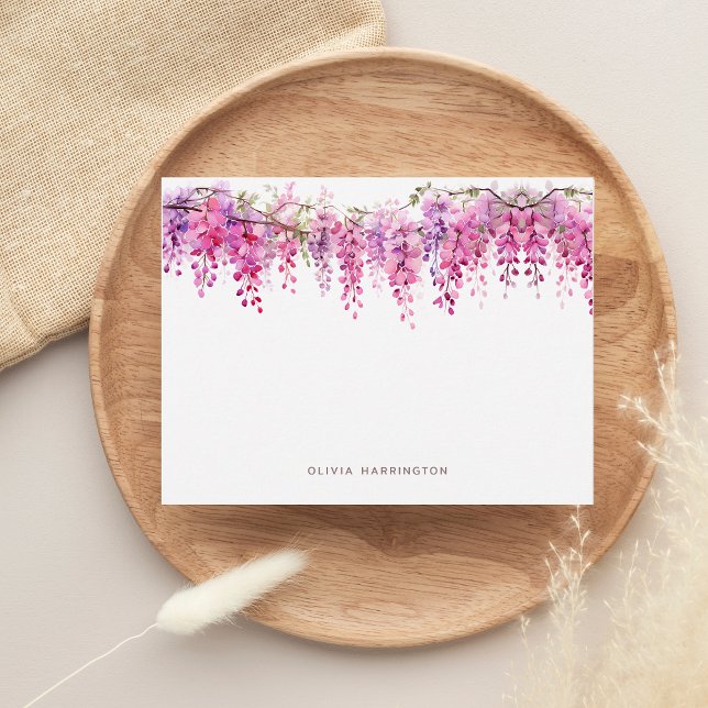 Cartão De Notas Floral Lush Foliage Wisteria Watercolor (Criador carregado)