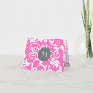 Cartão De Notas Floral Monogram Note Card Tropical Pink