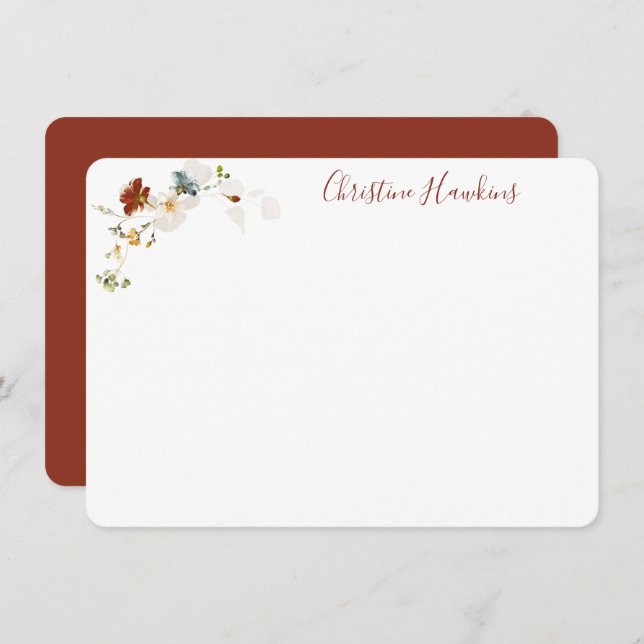 Cartão De Notas Floral Personalizado Bonito por Aquarelas de Flore (Frente/Verso)