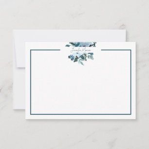 Cartão De Notas Floral personalizado em aquarela azul e turquesa