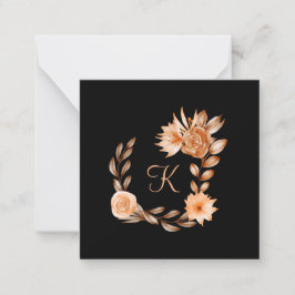 Cartão De Notas Floral Preto Marrom e Bege Monogramado