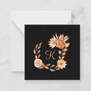 Cartão De Notas Floral Preto Marrom e Bege Monogramado 