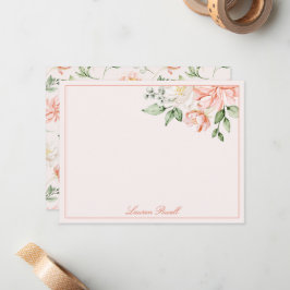 Cartão De Notas Floral Romântico Cinza-Rosa, Botânico, Personaliza