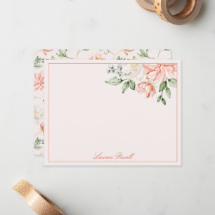 Cartão De Notas Floral Romântico Cinza-Rosa, Botânico, Personaliza