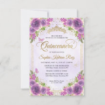 Floral Roxo Glam Dourada Glitter Quinceañera