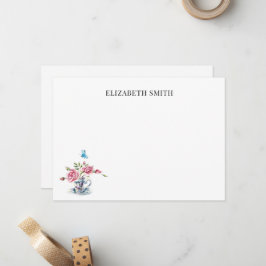 Cartão De Notas Floral teacup vintage flores nome personalizado