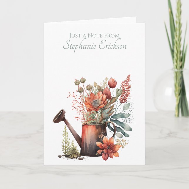 Cartão De Notas Floral Watering Can Personalized Stationery (Frente)