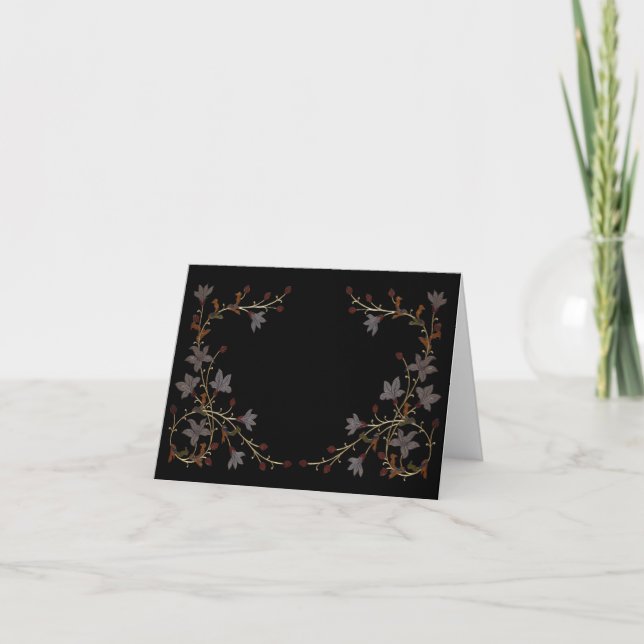 Cartão De Notas Flores Art Déco em Preto (Frente)