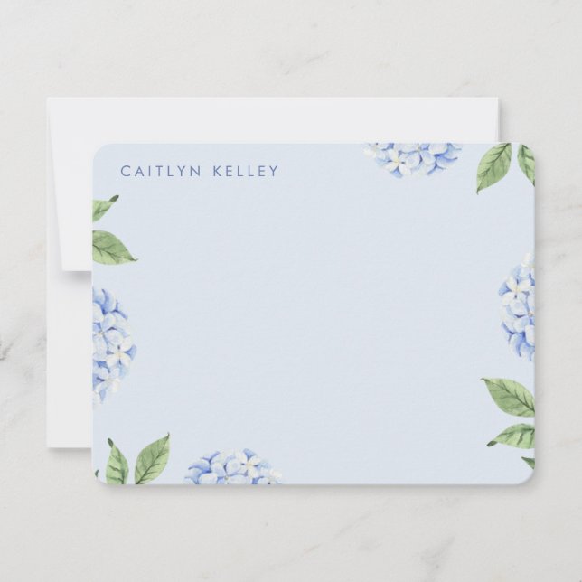 Cartão De Notas Flores Azuis Hydrangea Flat Personalizado Azul Cla (Frente)