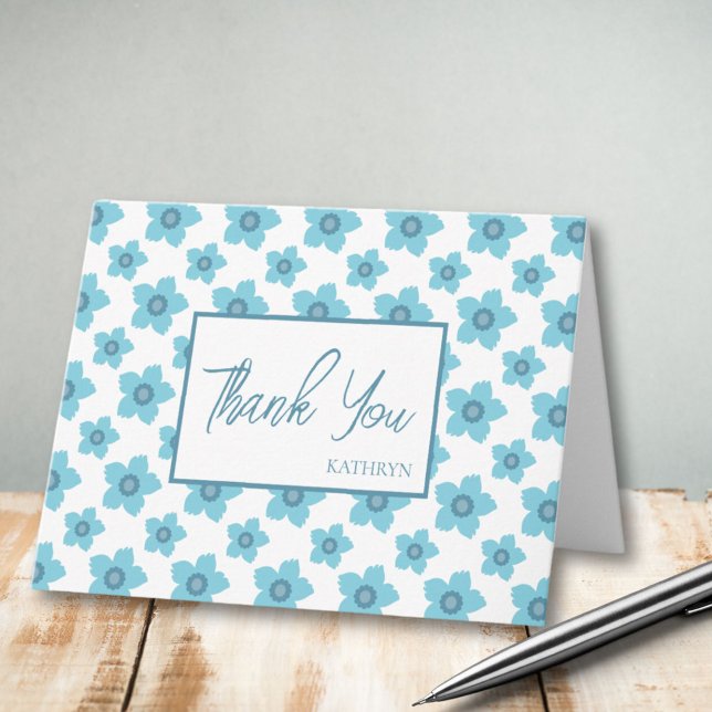 Cartão De Notas Flores Azuis Personalizadas Obrigado (Criador carregado)