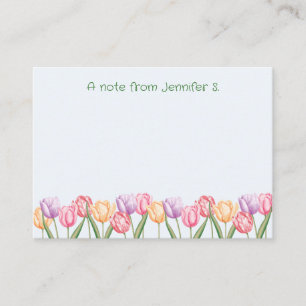 Cartão De Notas Flores Coloridas de Tulipa em Aquarela com Texto P