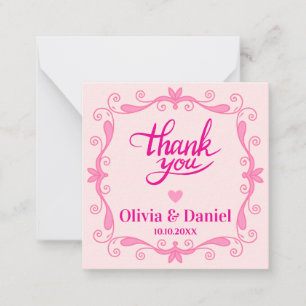 Cartão De Notas Flores Cor-de-Rosa Agradecimento, Casamento Caligr