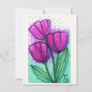Cartão De Notas Flores de Aquarela-4 (4,25"x5,5") Placa de Nota Pl