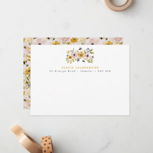 Cartão De Notas Flores de Aquarela & Abelhas Personalizadas