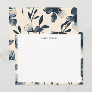Cartão De Notas Flores de Aquarela Azul Moderna Tipografia Borda