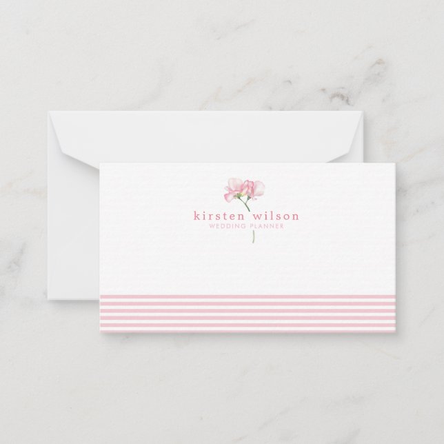 Cartão De Notas Flores de Ervilha Rosa Elegantes - Personalizadas (Frente)