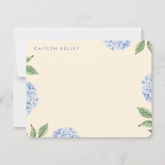 Cartão De Notas Flores de Hydrangea Azul Flat Personalizado Amarel (Frente)