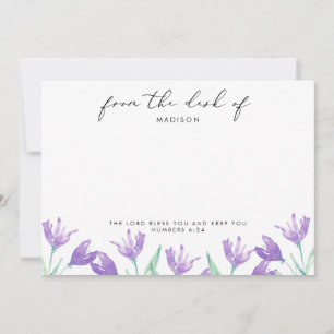 Cartão De Notas Flores de Lilás em Aquarela Escritura Personalizad