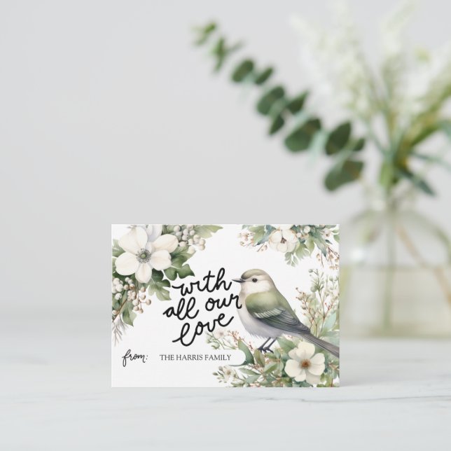 Cartão De Notas Flores de Natal Personalizadas e Pássaros Com Todo (Em pé/Frente)