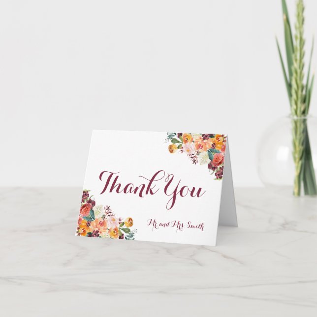 Cartão De Notas Flores De Queda Dobradas Obrigado Cartões, Marrom  (Frente)