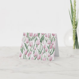 Cartão De Notas Flores de Tulipas Cor-de-Rosa e Branca Obrigado