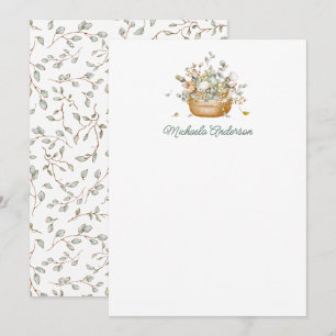 Cartão De Notas Flores e Folhas Botânicas Modernas Simples