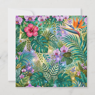Cartão De Notas Flores Fantasia da Selva Roxo Verde Dourado Sonhad