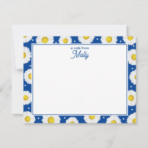 Cartão De Notas Flores Préppy em Aquarela Margaridas Azul Marinho 