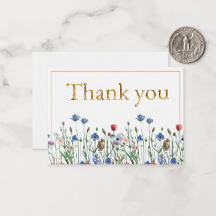 Cartão De Notas Flores selvagens com o Elegante Dourado Script Obr