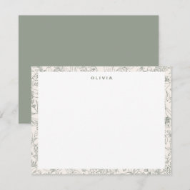 Cartão De Notas Flores Verdes Modernas Herbs Boho Padrão