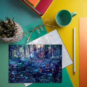 Cartão De Notas Floresta Fantástica Borboletas Florestais Obrigado