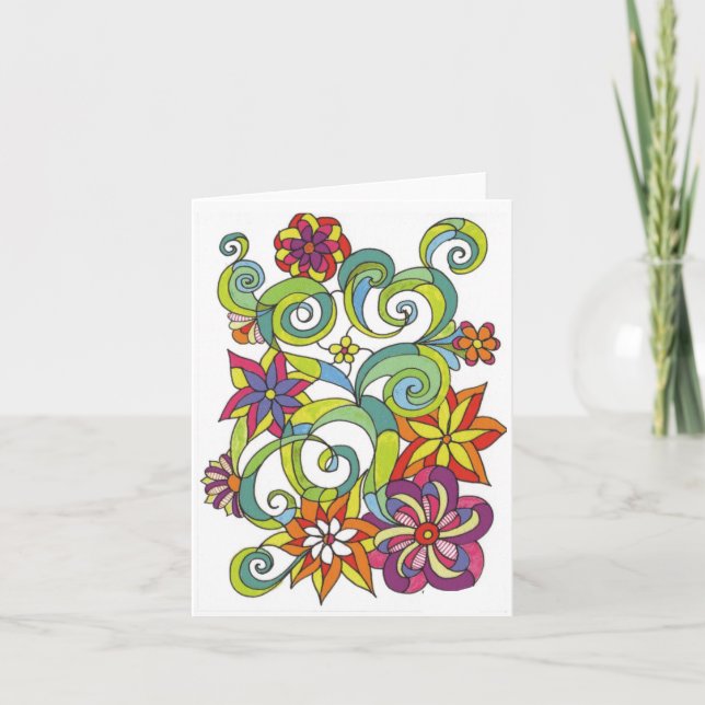 Cartão De Notas Flower and Swirls Blank Notecard (Frente)