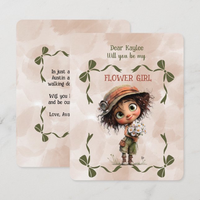Cartão De Notas Flower Girl Invitation Floral Brown Watercolor (Frente/Verso)