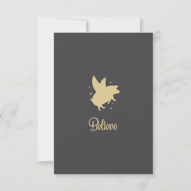 Cartão De Notas Flying Pig Believe Flat Note Card (Frente)
