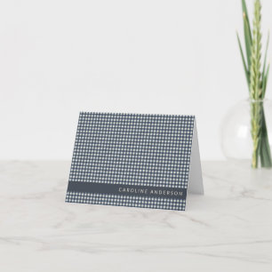 Cartão De Notas Fofo Personalizado Xadrez Gingham Azul Marinho Ret