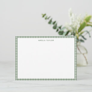Cartão De Notas Fofo Personalizado Xadrez Verde Sage Retro