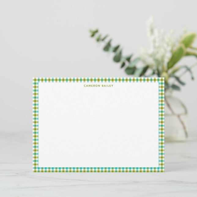 Cartão De Notas Fofo Xadrezinho Verde Oliva Personalizado (Em pé/Frente)