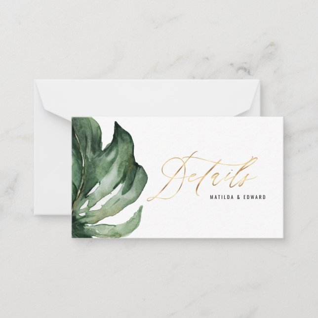 Cartão De Notas Folhagem de folha de palma de aquarela e detalhes  (Frente)