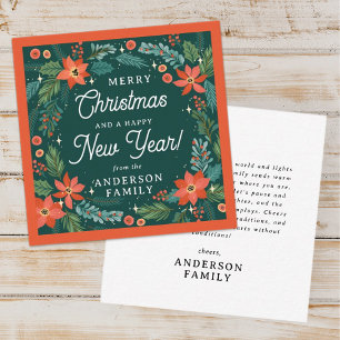 Cartão De Notas Folhagem Floral Moderna Poinsettia Feliz Natal