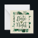 Cartão De Notas Folhagem Tropical Recém-casados Data Noite<br><div class="desc">A Tendência da Folhagem Tropical Greenery e Dourada deixa quadros modernos personalizados de data/hora, miniplacas de nota de atividade noturna - com borda das folhas tropicais, tipografia do Marcador Bruto e seu texto personalizado. Entregue-os aos convidados do casamento para preencher e cair no correspondente Dato Jar para a noiva e...</div>