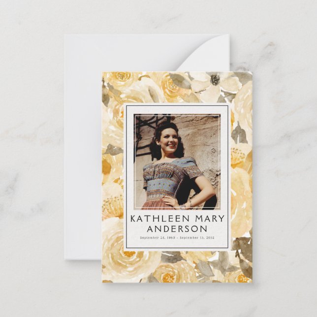 Cartão De Notas Folhas Amarelas Foto Funeral Memorial Prayer Card (Frente)