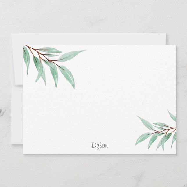 Cartão De Notas Folhas de Eucalyptus com Aquarela (Frente)