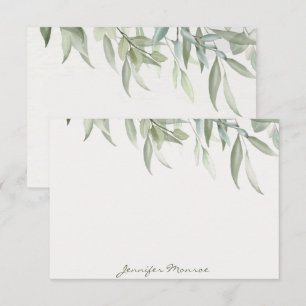 Cartão De Notas Folhas verdes de aquarela simples personalizadas