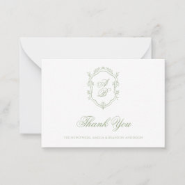 Cartão De Notas Formal Classic Sage Green Monogram Crest Wedding