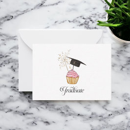 Cartão De Notas Formando de Cupcake de Graduação Rosa