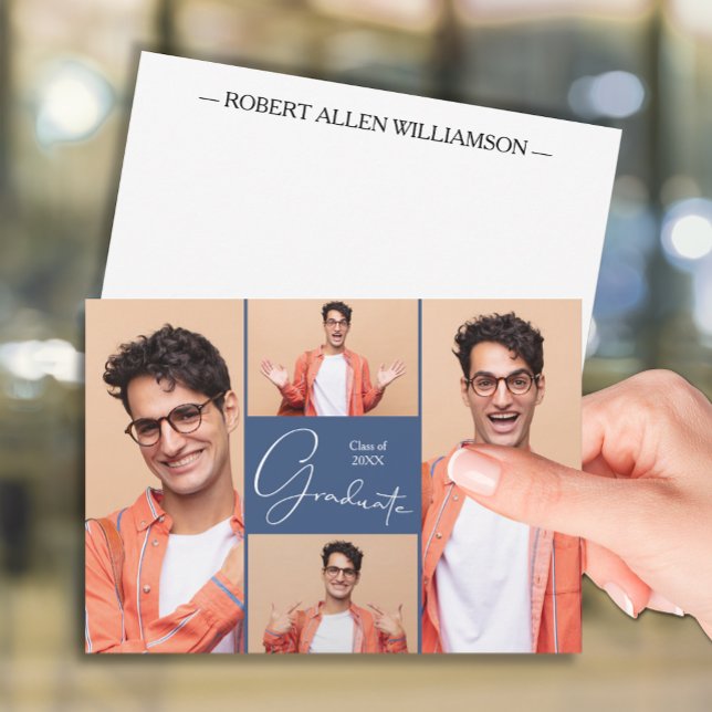 Cartão De Notas Formando de Foto Moderno Flat Obrigado (Modern 4 photo graduation flat thank you note cards)