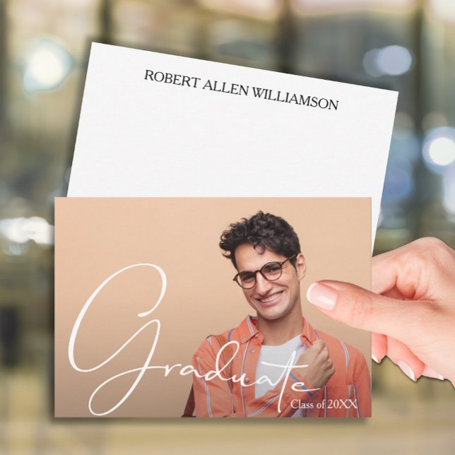 Cartão De Notas Formando de fotos personalizado plano (3.5" x 5" personalized photo graduate flat note cards with your name and message on the back)